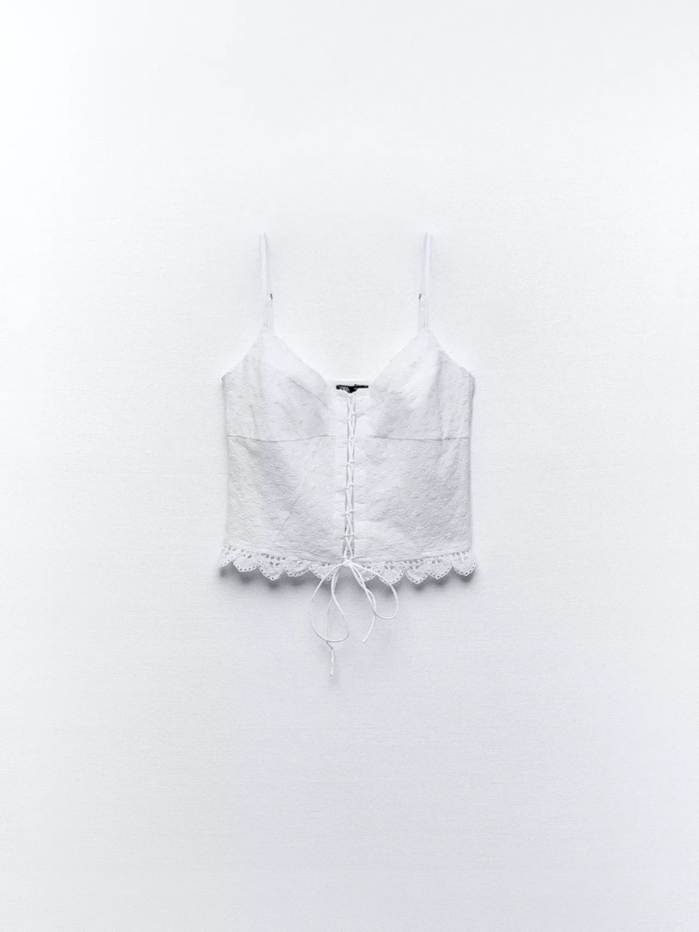 Zara White TIED EMBROIDERED TOP size S